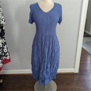 Alquema Dress Womens Size 2 Short Sleeve Flare Pullover V Neck Art to Wear Blue